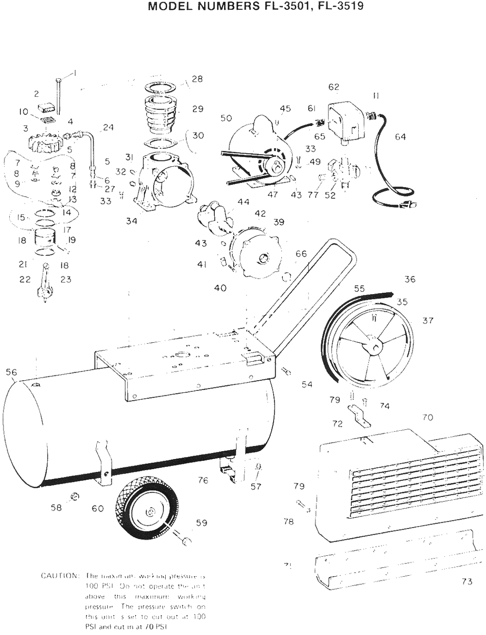 Air-Compressor Parts Diagram and Parts List for FL3501  Campbell Hausfeld Compressor